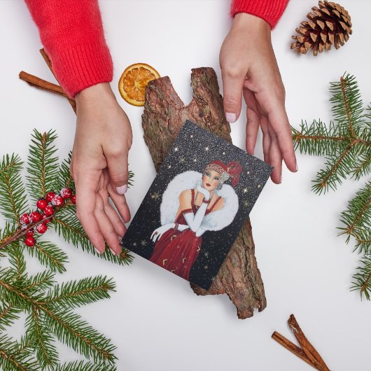 Art deco retro  lady add message feestdagen kaart