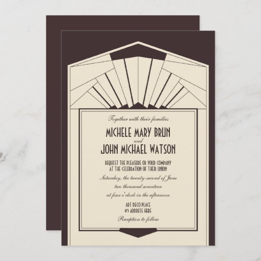 Art Deco Retro Lijst Bruin Weddenschap Kaart (Voorkant / Achterkant)