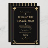 Art Deco Retro Lijst Donkere bruiloft uitnodiging (Voorkant / Achterkant)