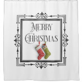 Art Deco Retro Lijst Merry-kerstkousen Douchegordijn (Voorkant)