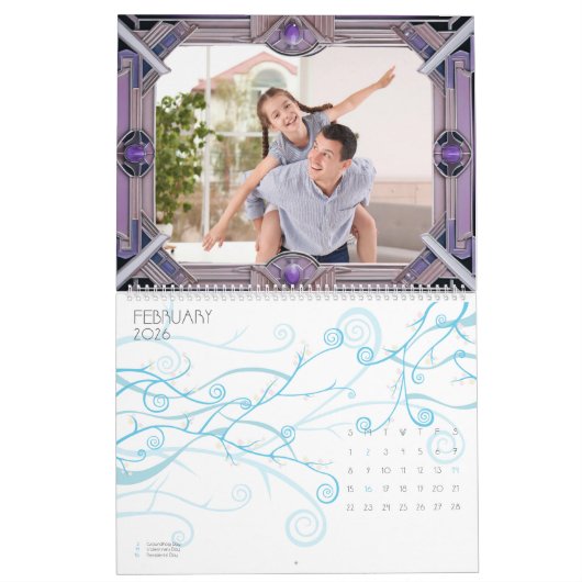 Art Deco Retro Lijsten Familiefoto's Elegante Muur Kalender (Feb 2026)