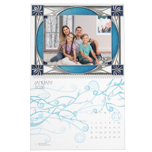 Art Deco Retro Lijsten Familiefoto's Elegante Muur Kalender (Jan 2026)