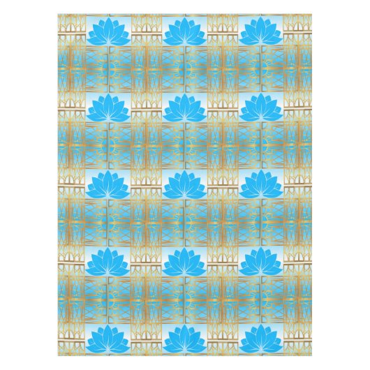 Art Deco Retro Lotus (blauw) Tafelkleed (Voorkant)