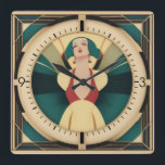 Art Deco retro meisje Vierkante Klok<br><div class="desc">Geweldig klokontwerp. Je zult het leuk vinden als anderen. U kunt dit ontwerp vrij gebruiken voor andere producten die u wilt of om jouw tekst aan te passen en toe te voegen. Volg me voor meer. Met vriendelijke groet. Een leuke dag.</div>