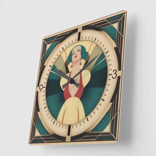 Art Deco retro meisje Vierkante Klok (Hoek)