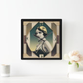 Art Deco retro meisje Vierkante Klok (Huis)