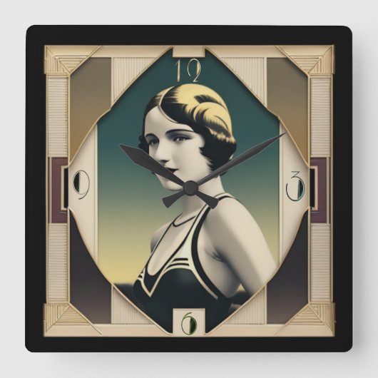 Art Deco retro meisje Vierkante Klok (Voorkant)