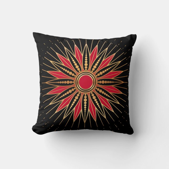 Art Deco Retro Star (red-gold-black) Kussen (Voorkant)