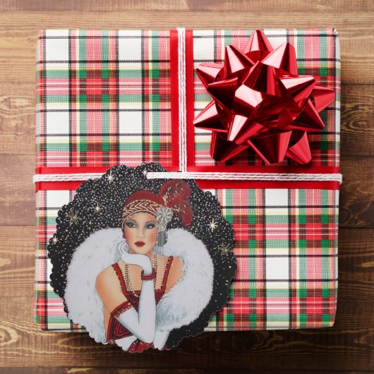 Art Deco retro  tekst toevoegen dame Ornament Kaart (Insitu (Geschenk))