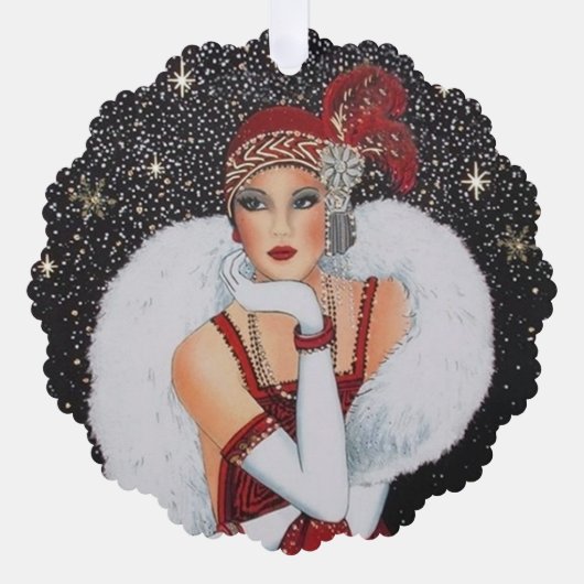 Art Deco retro  tekst toevoegen dame Ornament Kaart (Voorkant)