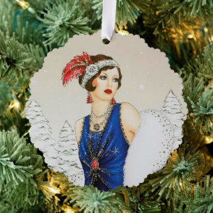 Art Deco retro  tekst toevoegen dame Ornament Kaart