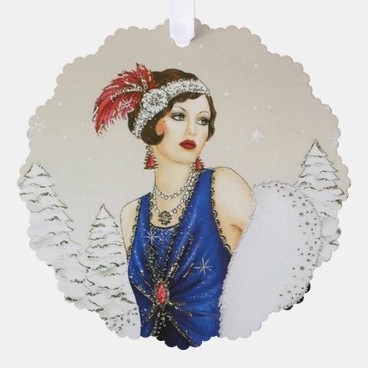 Art Deco retro  tekst toevoegen dame Ornament Kaart (Voorkant)