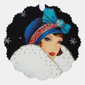 Art Deco retro  tekst toevoegen dame Ornament Kaart (Voorkant)