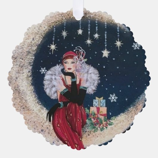 Art Deco retro  tekst toevoegen dame Ornament Kaart (Voorkant)