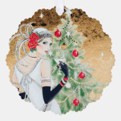 Art Deco retro  tekst toevoegen dame Ornament Kaart (Voorkant)