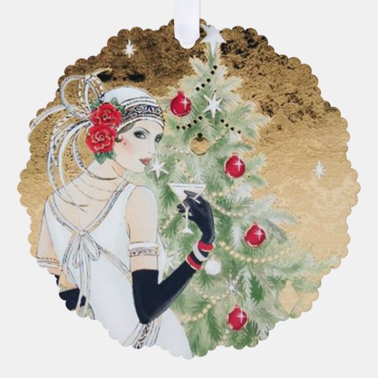 Art Deco retro  tekst toevoegen dame Ornament Kaart (Voorkant)