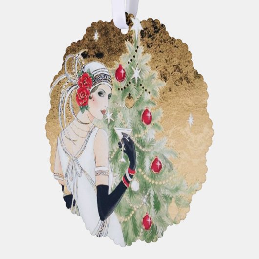 Art Deco retro  tekst toevoegen dame Ornament Kaart (Links)