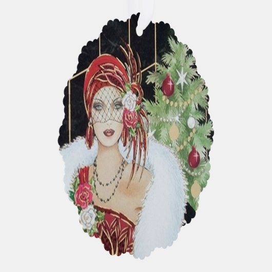 Art Deco retro  tekst toevoegen dame Ornament Kaart (Rechts)