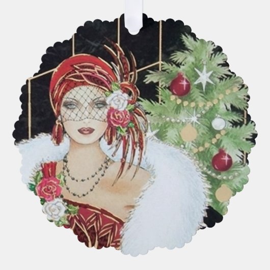 Art Deco retro  tekst toevoegen dame Ornament Kaart (Voorkant)