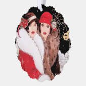 Art Deco retro  tekst toevoegen dames Ornament Kaart (Links)