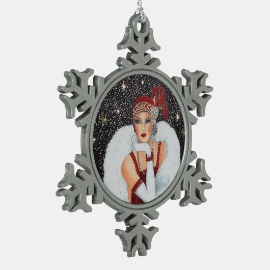 art deco retro  tin sneeuwvlok ornament (Links)