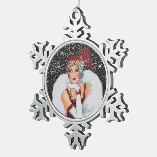 art deco retro  tin sneeuwvlok ornament (Rechts)