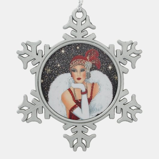art deco retro  tin sneeuwvlok ornament (Voorkant)