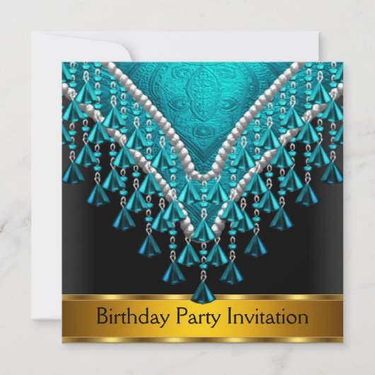 Art Deco Retro Verjaardagsfeest Uitnodiging Teal (Voorkant)