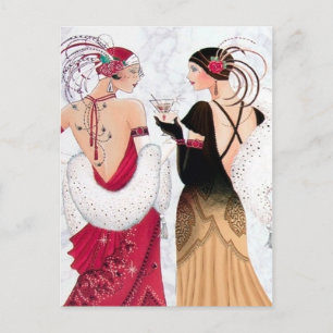 Art deco retro vintage dames feestdagenkaart