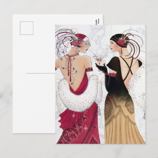 Art deco retro vintage dames feestdagenkaart (Voorkant / Achterkant)