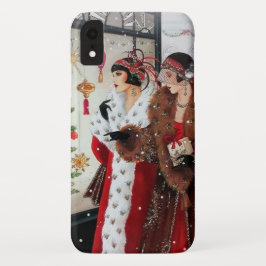 art deco retro vintage dames met kerst Case-Mate iPhone case