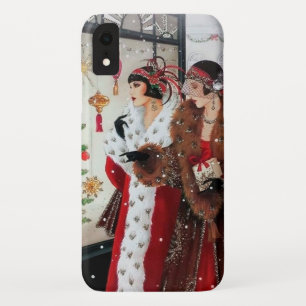 art deco retro vintage dames met kerst Case-Mate iPhone case