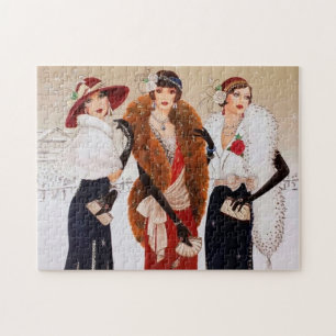 art deco retro vintage dames met kerst legpuzzel