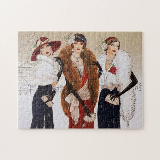 art deco retro vintage dames met kerst legpuzzel (Horizontaal)