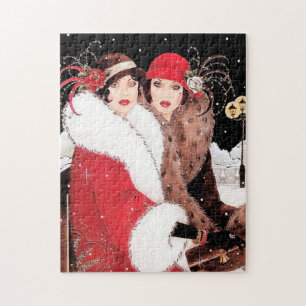 art deco retro vintage dames met kerst legpuzzel