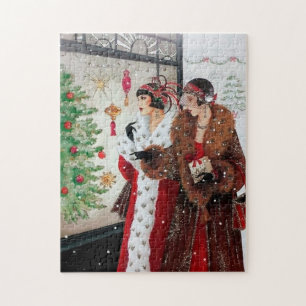 art deco retro vintage dames met kerst legpuzzel