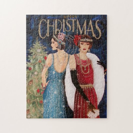 art deco retro vintage dames met kerst legpuzzel (Verticaal)