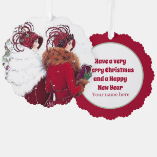 Art Deco retro vintage dames met kerst Ornament Kaart