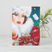 Art deco retro vintage kerst dame feest kaart (Staand voorkant)