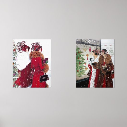 Art Deco retro vintage kerst dames Muurkunst Sets (Voorkant)