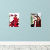 Art Deco retro vintage kerst dames Muurkunst Sets (Houten vloer)