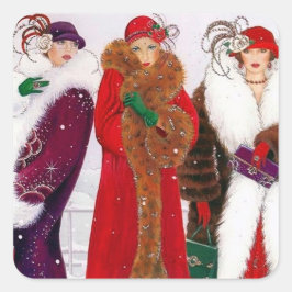 Art deco retro vintage kerst dames sticker