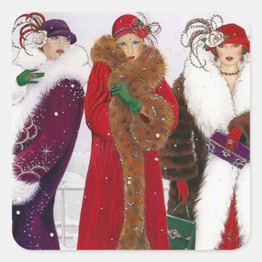 Art deco retro vintage kerst dames sticker (Voorkant)