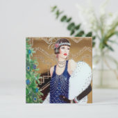 art deco retro vintage kerstdame feestdagenkaart (Staand voorkant)