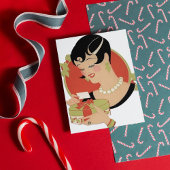 art deco retro vintage kerstdame Holiday Feestdagen Kaart