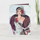 Art Deco Retro vintage kerstdame Kaart (Voorkant)