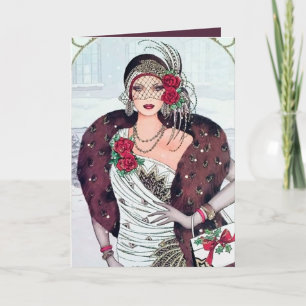 Art Deco Retro vintage kerstdame Kaart