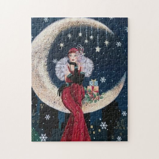 art deco retro vintage kerstdame legpuzzel (Verticaal)