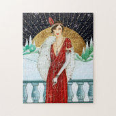 art deco retro vintage kerstdame legpuzzel (Verticaal)