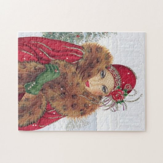 art deco retro vintage kerstdame legpuzzel (Horizontaal)